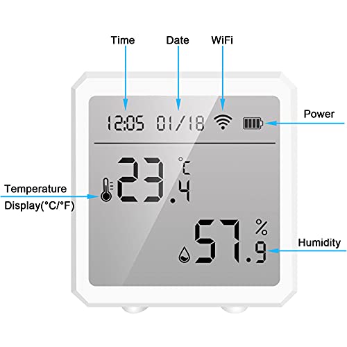 Tuya WiFi Температура и Влажност, Сензор Контролер Метар Затворен Hygrometer Термометар LCD Дисплеј за Алекса Google Smart Home,