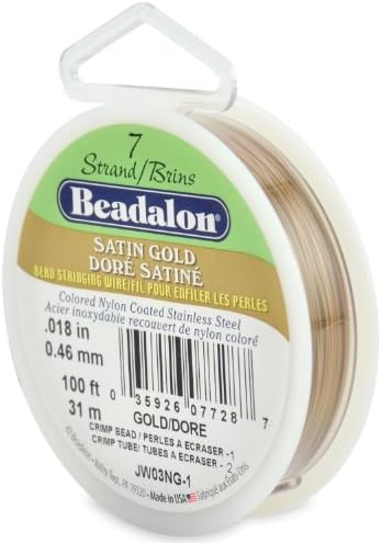 Beadalon 7-Влакно Мушка Stringing Жица, 0.018-Инчен, Сатен Злато, 100-Метри