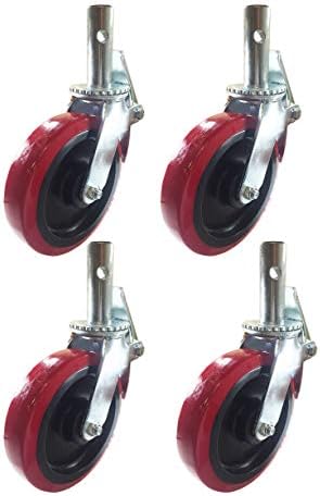 Scaffold Рициново 8 x 2 Црвено СТП Тркала Заклучување Кочница 1-3/8 Матични 3800 lbs 4 парчиња