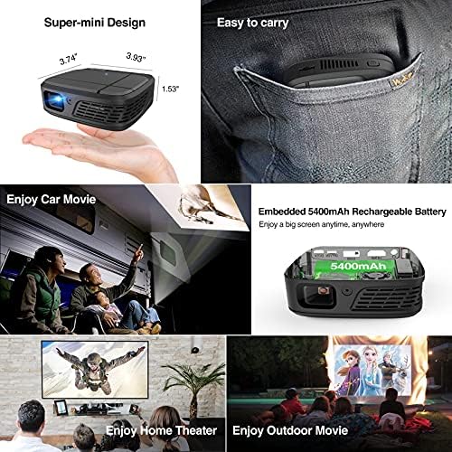 5G WiFi Mini Проектор, HD Видео Проектор со Bluetooth & 5200mAh Батеријата, Паметни iphone/Андроид Телефон Прикажување на Екранот