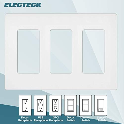 5 Pack - ELECTECK Screwless Ѕид Плоча, 3-Банда Стандардна Големина Декоративни Штекер Покрие / Прекинувач Поклопец, Поликарбонат
