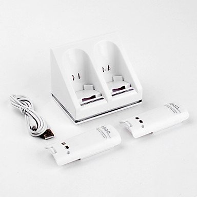 НОВО-Двојно Полнење преку USB Застане/Станица/Dock + Батеријата Пакет за Wii/Wii U Далечински (Бела)