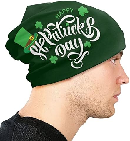 Зелена Детелина Лисја St Patricks Ден Унисекс Возрасни Поврзана Капи Headwear Beanie Шапка Топло Водат Черепот Капи за Мажи Жени