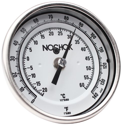 NOSHOK 100 Серија на 304 Нерѓосувачки Челик Двојна Скала Bi Метал Термометар со Назад Планината, 2-1/2 Матични, 1/2 NPT Конекција,