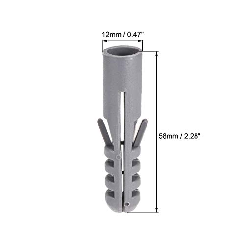 uxcell 12x58mm Пластични Проширување Цевка Завртки Колона Рамка Fixings Сива 10pcs