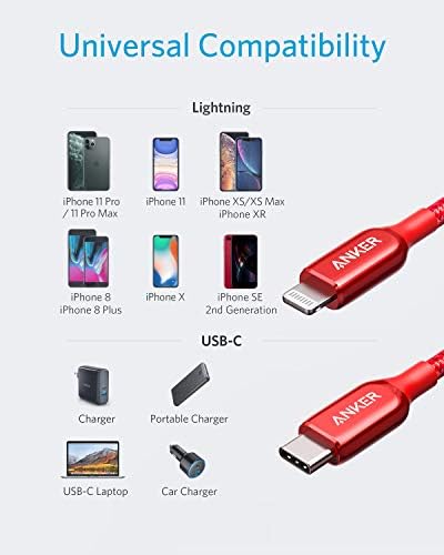 Anker USB C до Молња Кабел (3ft) Powerline+ III MFi Заверена Молња Кабел за iPhone 13 13 Про 12 Про Max 12 11 X XS XR 8 Плус, AirPods