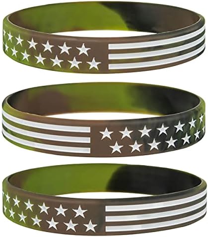 Sainstone Маскирна Војска Гума Нараквици, Воена Силикони Wristbands со Американските САД Знаме во Војска Зелена и Пустината Кавер-за