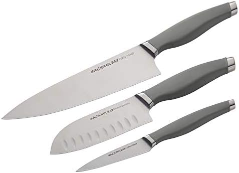 Rachael Ray Прибор за јадење Јапонски Нерѓосувачки Челик Ножеви Сет со Sheaths, 8-Инчен Готвач Нож, 5-Инчен Santoku Нож, и 3,5-Инчен