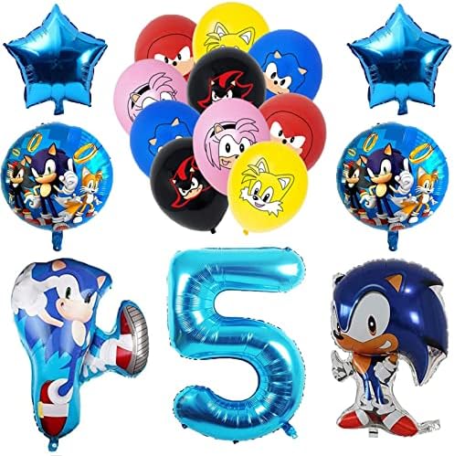 Роденден Sonic Балони, Еж Партија Материјали Момче е 5-ти Роденден Балон Декорација (17 компјутери)