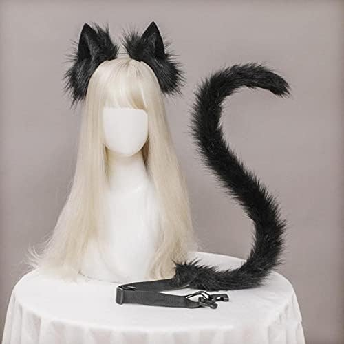 Wsnld Кадифен Мачка Уши Реални Лолита Headband Мачка Опашка Додатоци Рака-Направи Симулација На Животните Уши Ноќта На Вештерките