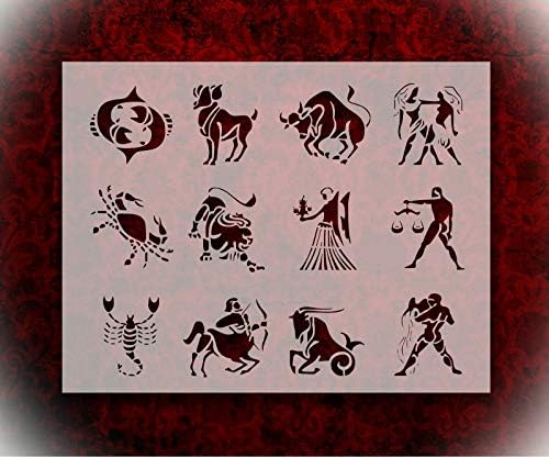 Rubstamper Матрицата на Сите Хороскопски Астрологија Знаци и Симболи 8.5 x 11 Обновливи Здрав Флексибилни Јасно Пластика Stencils