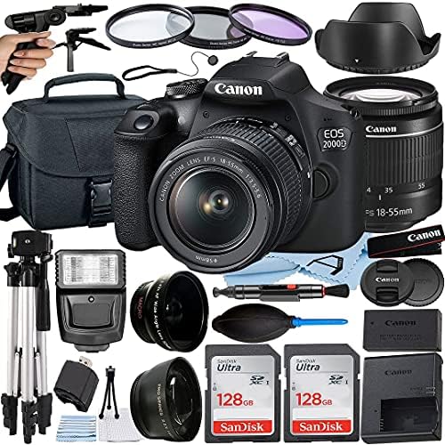 Canon EOS 2000D (Rebel T7) dslr фото Камера со EF-S 18-55мм Леќа + A-Мобилен Додаток Пакет Вклучува: 2 Пакет SanDisk 128GB Мемориската