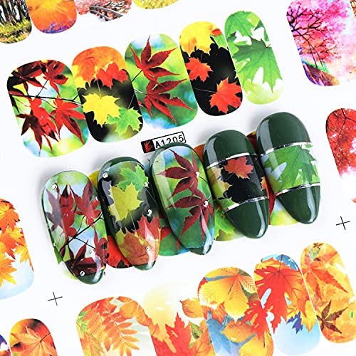 12 Листови Падне Помине Уметност Decals Maple Leaf Нокти Налепници за денот на Благодарноста Помине Уметност Материјали Есенски Лисја