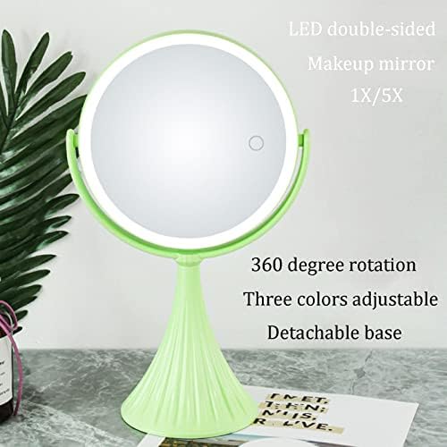 LED Шминка Огледало,Двострано 1X/5X Зголемена Огледало,USB Полнење 3 Режими на Боја, 360° Ротирачки Самостојна Огледало за Шминка,Екран