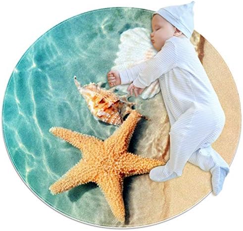 Круг Килим морска ѕвезда Школка Бебе Игра Салата Мат Playmat Активност Салата Кат Мат за Деца Детска Мека Спиење Мат 39.4x39.4 инчи