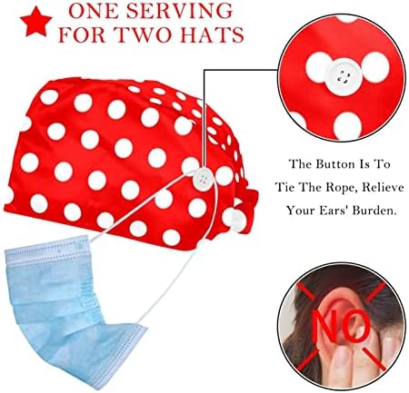 2 Пакет Polka Точки се Зголеми Црвено Работа капи со Sweatband за Жените и Мажите, Bouffant Чистење Turban Капа
