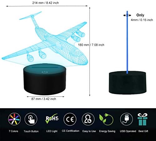 YKLWORLD Авион Ноќ Светлина 3D Авион Илузија Светилка 7 Боја Менување на Допир Контрола со USB Кабел LED Борец Играчка Табела Биро