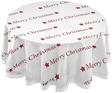 Среќен божиќ Круг Лен Tablecloth Шалче Чипка Работ Табела Покритие за Кујна Dinning Декорација 60 Инчи