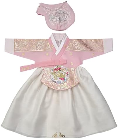 Hanbok Девојка Бебе Кореја Традиционална Облека Првиот Роденден Прослави Розово Злато Принцеза OSG110