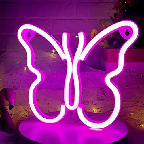 XIYUNTE Пеперутка Неонски Знак за Спалната соба Ѕид Оркестарот, USB или Батеријата Напојува Розева Пеперутка Неонски Светлина Знак,