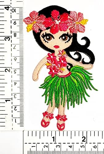 HHO Печ Сет 3 Парчиња. Хавајски Танцување Девојка Печ Хавајски Девојка со Цвеќиња Дама на Плажа Танцување Цртан филм Деца Applique