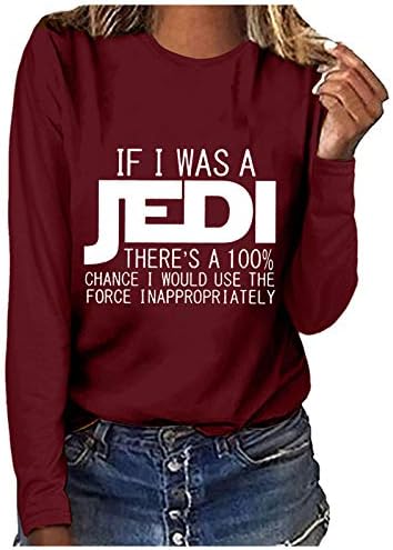 Dosoop Ако бев Jedi Т-Маица Жените Sweatshirt Смешно Писмо Печатени Долг Ракав Саркастичен Pullover Кошула Врвот Блуза