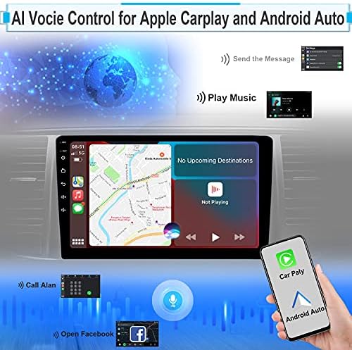 Camecho Двојно Din 9 Инчен Стерео во Автомобил со Apple Автомобил Игра Андроид Авто Bluetooth, Поддршка Телефон Огледало Линк, Дополнителен