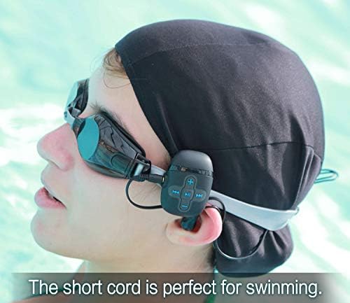 SEWOBYE Водоотпорен MP3 Плеер за Пливање или Трчање, Подводни Слушалки со Краток Кабелот, одберете options > Shuffle Функција