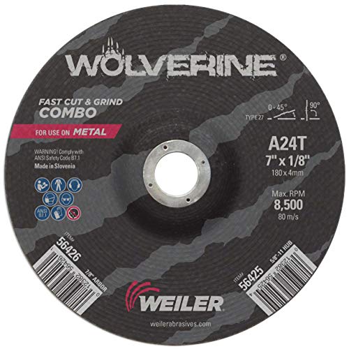 Weiler 56426 Wolverine Тип 27 Сечење и Дробење на Комбо Тркала, A24T, 7/8 АХ, 7 x 1/8, Алуминиум Оксид, 7 Дијаметар (Пакување од