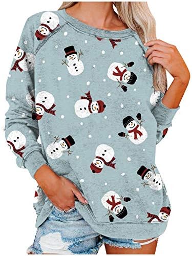Божиќ Кошула За Женска Снешко Елени Дедо Мраз Печати Долг Ракав Pullover Блузи Sweatshirt Кошули