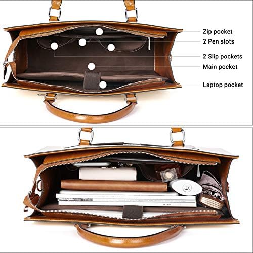 BROMEN Женска Briefcase Кожа 15.6 инчен Лаптоп Торба Бизнис Tote Кафена Чанта со Беж