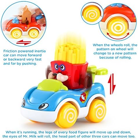 Gxi Автомобили за 1-Годишно Момче, Деца Играчка Автомобили Сет од 4 Цртан филм Помогнам и да Одат Триење Електричен Автомобил Играчки,