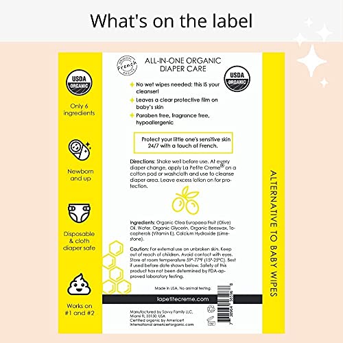 Ла Мал Creme француски Органски Diapering Лосион - Пелена Крем Алтернатива за Бебе Брише - Нежно Пелена Осип Крем со USDA Сертифицирани