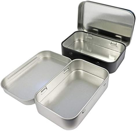 4 Пакет Метал Правоаголна Празни Шарки Tins Кутија Контејнери 3.75 од 2.45 0,8 Инчи Сребро & Црно Мини Преносни Кутија Мали Складирање