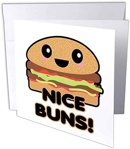 3dRose Смешно Убаво Бухти Kawaii Хамбургер Хумор - Поздрав Картичка, 6 x 6, Една (gc_239509_5)