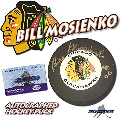 Бил Mosienko Потпишан Чикаго Blackhawks Легенда Пак - w/ГРБ 4 - Autographed NHL Пакови