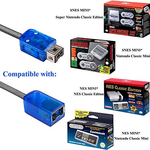 НСВ Класичен Продолжување Кабел,Exlene SNES Класичен Контролер Продолжување Кабел 3М/10ft (2-Pack) за Nintendo SNES Класичен Мини