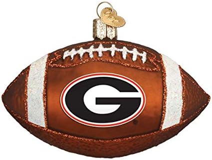 Стариот Свет Божиќ Универзитетот во Џорџија Bulldogs Разнесени Стакло Украси за Елка Фудбал, 4 x 4 x 4