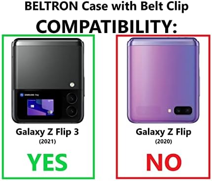 BELTRON Случај со Клип за Галакси Z Флип 3 5G, Тенок Одговара Тешки Заштитна Маска со Ротирачки Појас Хип Holster Комбо и Изградена